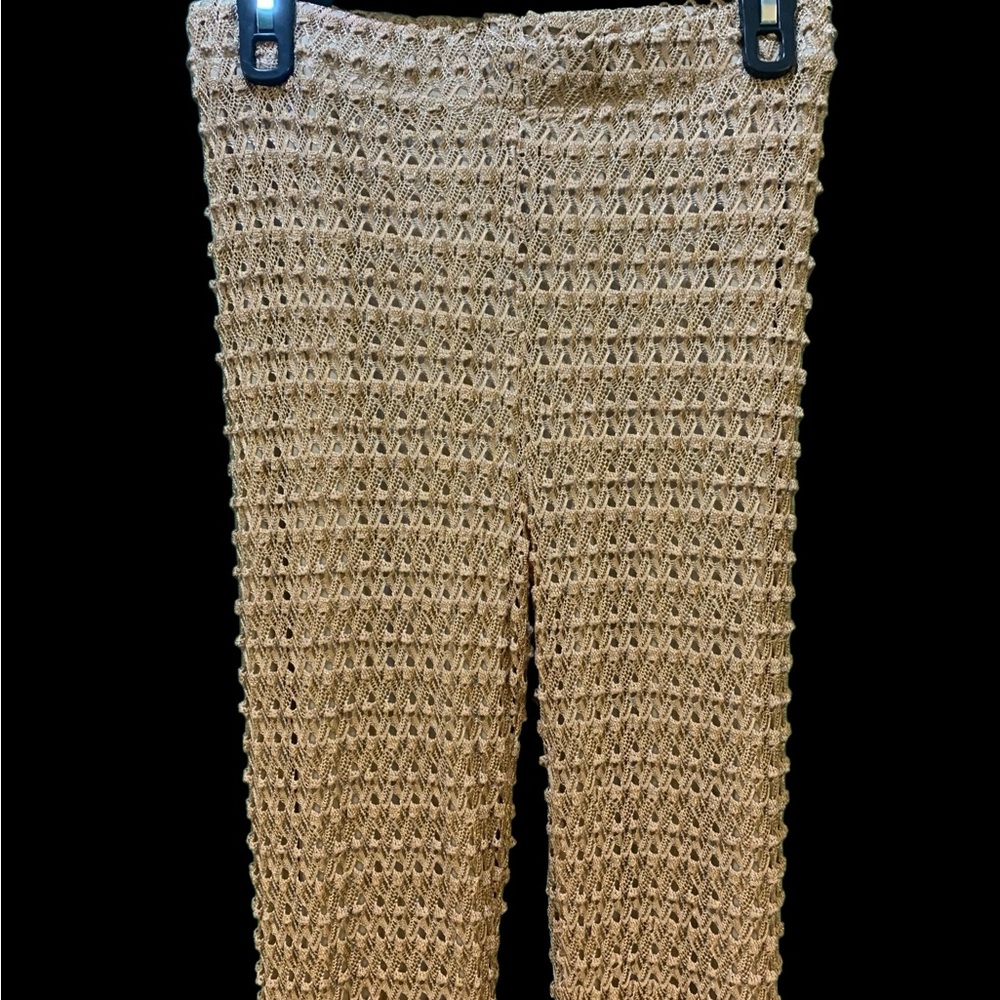 French Made Gold Tan Crochet Flare Pants - Picture 2 of 10